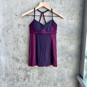 Lululemon Athletica Bend and Flow HyperStripe Plum Tank with Built in Bra